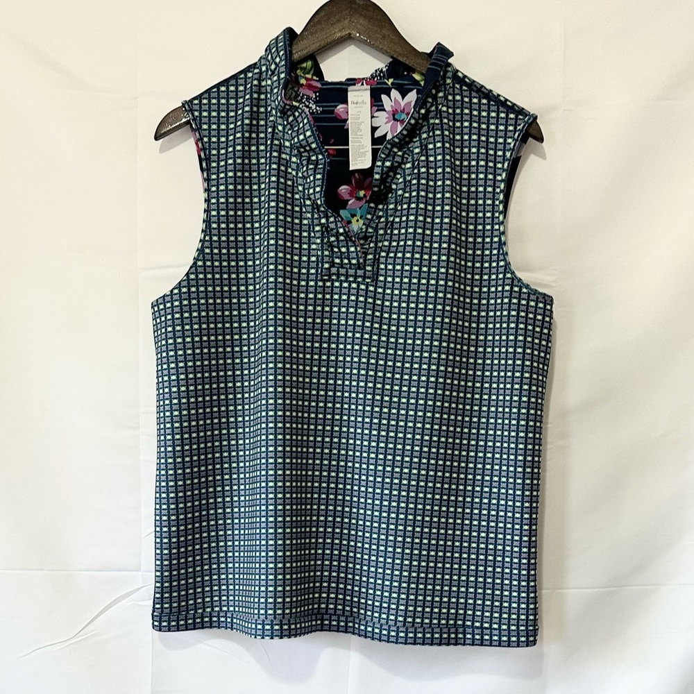 Rafaella Blue Sleeveless Blouse with Boxy Style and Mandarin Collar